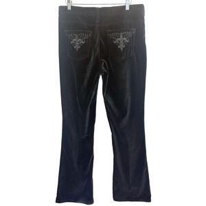 Y2K 317 Embroidered Flare Velvet Pants Womens 32 x 32 Black Fleur‎ De Lis Grunge